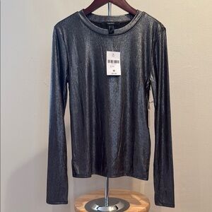 NWT Forever 21 Black Metallic Long Sleeve Top